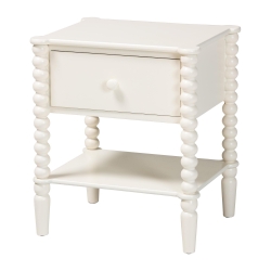 Baxton Studio Rimona End Table with Bobbin Legs - 1-Drawer Accent Table with Spindle Turned Legs and Open Shelf, Cottage Farmhouse Style Side Table for Living Room